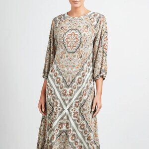WARM Nomad Silk Paisley Pink 3/4 Sleeve Maxi Dress Size US S NWT $665